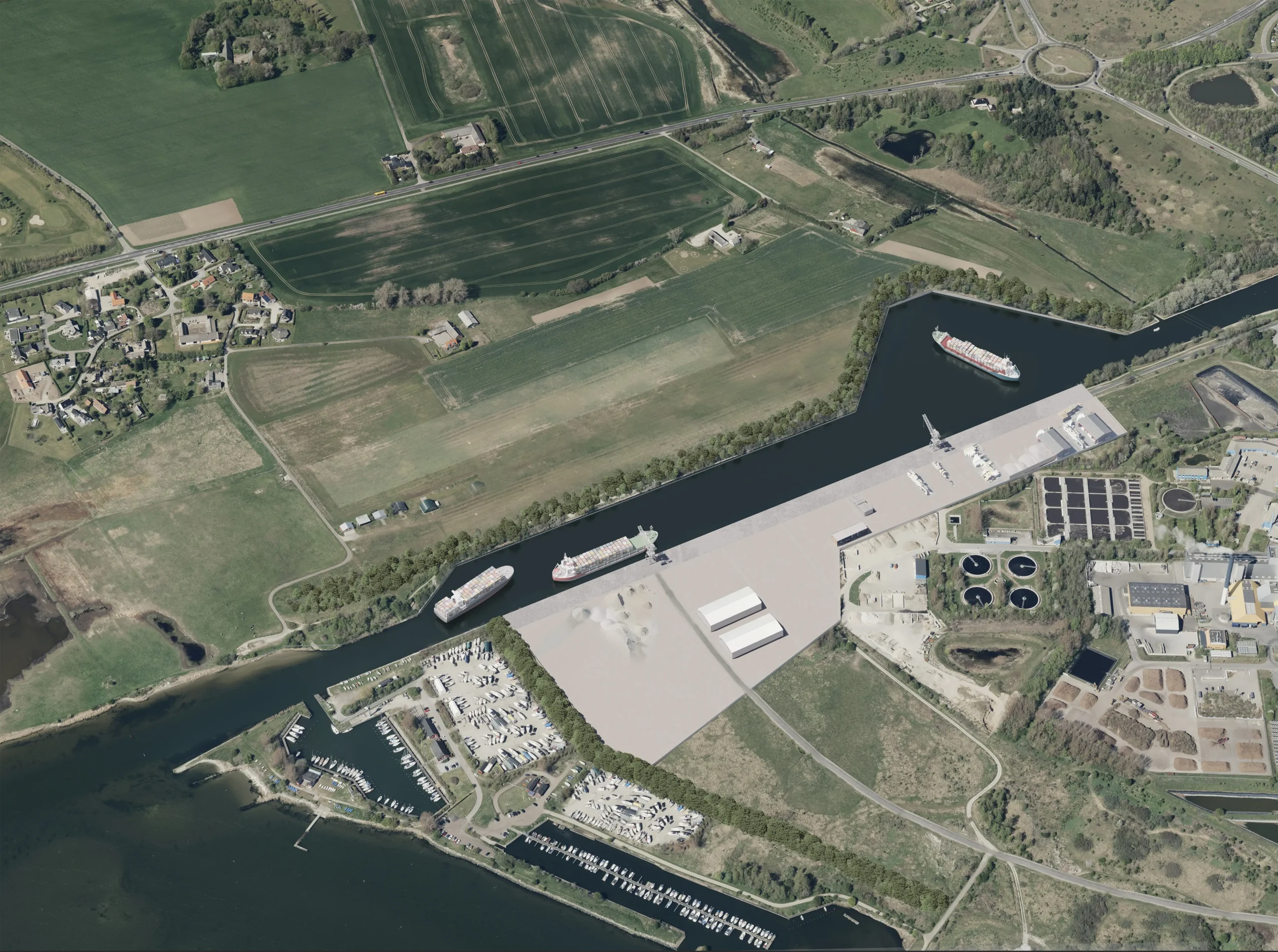 dronebillede af Næstved Havn i fremtiden